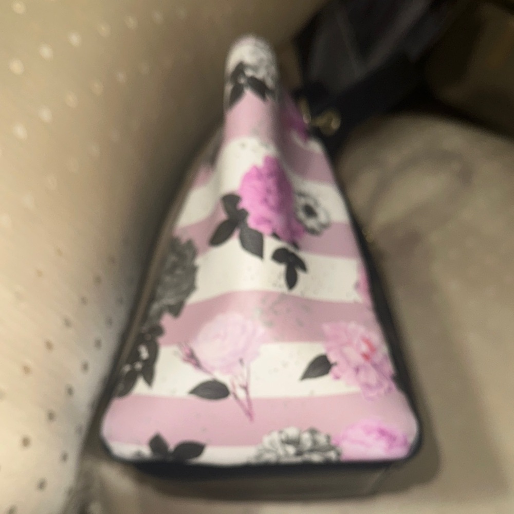 Betsey Johnson Black and Pink Striped Floral Satchel - Picture 4 of 8